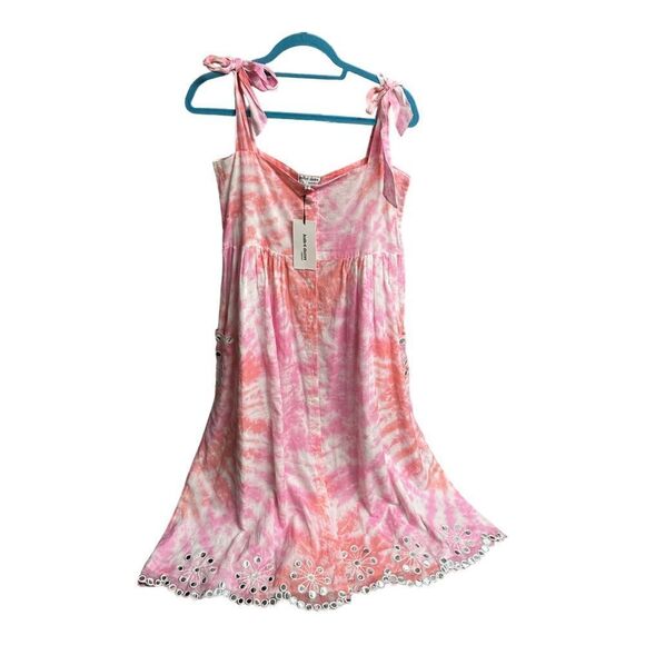 NWT JULIETTE DUNN PINK SPIRAL TIE DYE midi floral DRESS + MIRRORS Size 2 - Picture 2 of 12